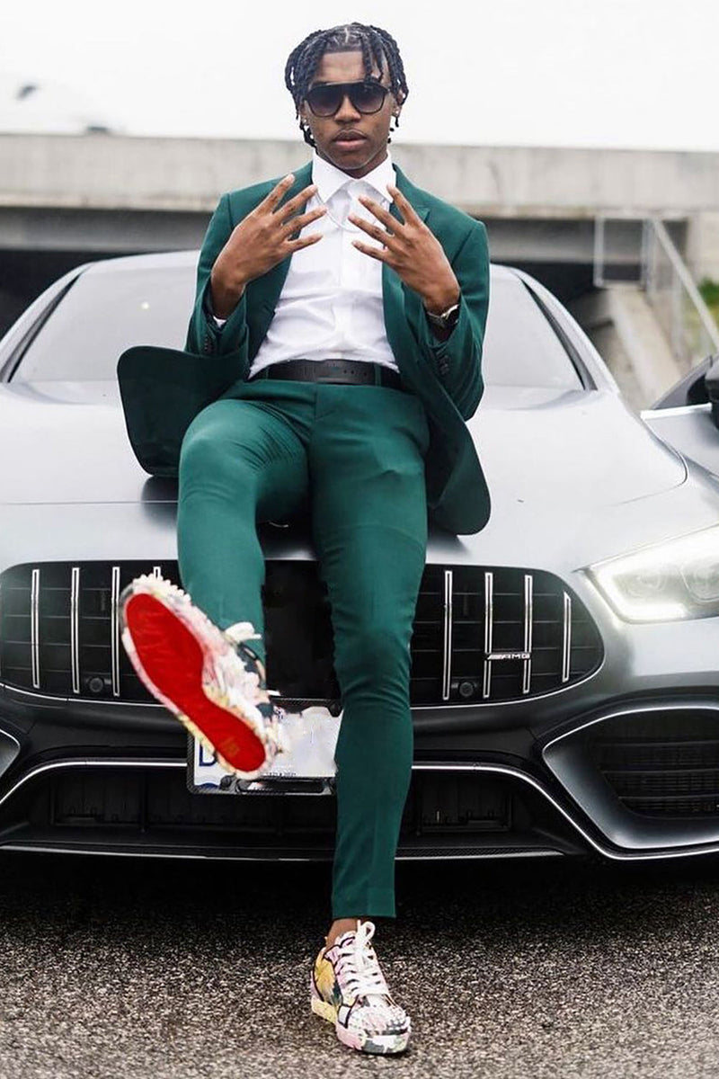 Load image into Gallery viewer, Peak Lapel Dark Green Single Breasted 2 Piece Men's Prom Suits