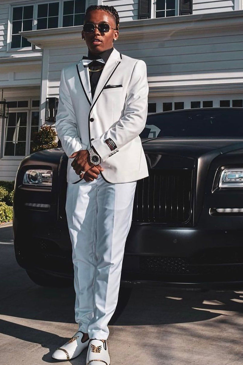 Gentle One Button Prom Attire for Guys - White Mixed Black with Peaked Lapel