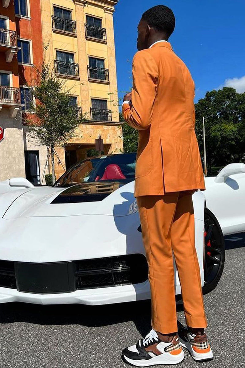 Load image into Gallery viewer, Peak Lapel Orange Side Vents Men's Prom Suits