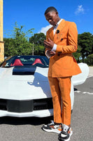 Load image into Gallery viewer, Peak Lapel Orange Side Vents Men's Prom Suits
