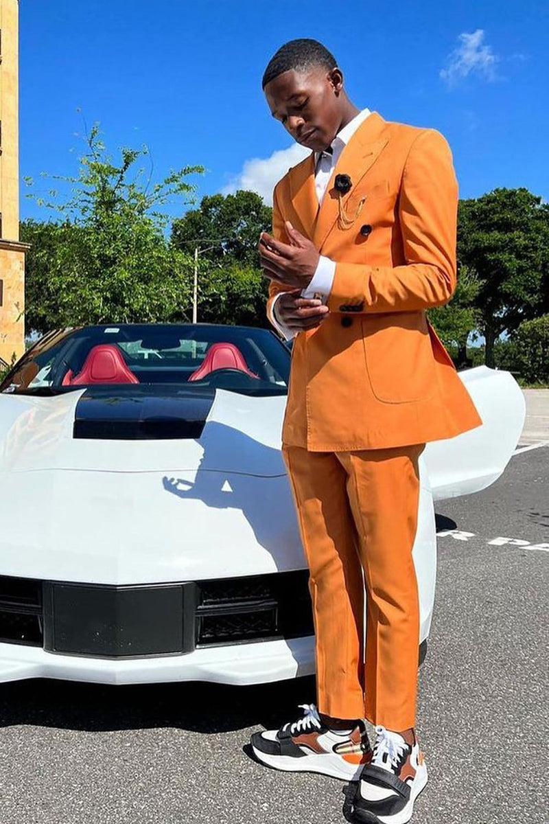 Load image into Gallery viewer, Peak Lapel Orange Side Vents Men's Prom Suits