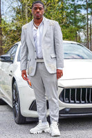 Load image into Gallery viewer, Grey Notched Lapel Beaded Men's Prom Suits