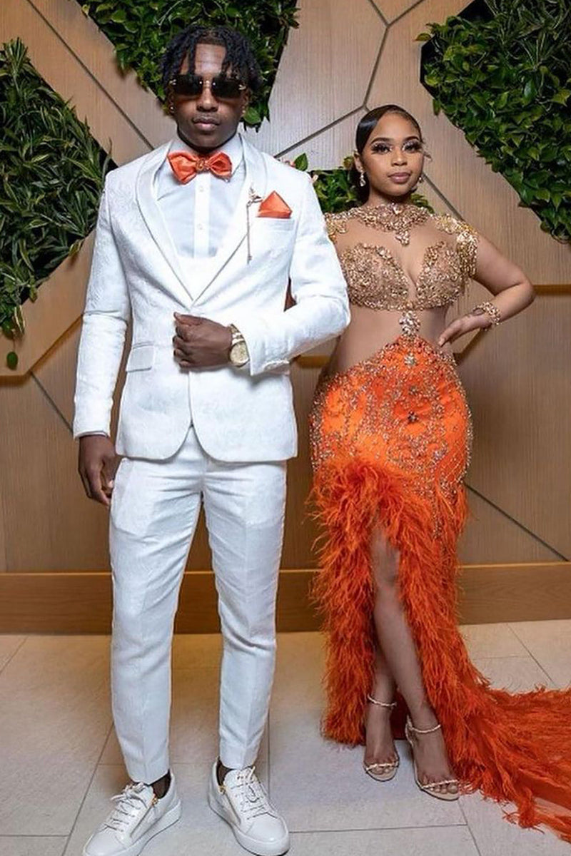 Load image into Gallery viewer, Shawl Lapel White Jacquard Men's Prom Suits