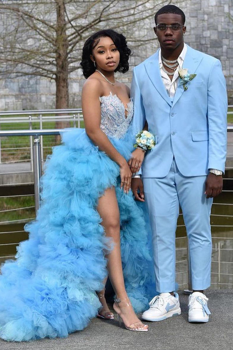 Load image into Gallery viewer, Peak Lapel Single Breasted Sky Blue Men's Prom Suits