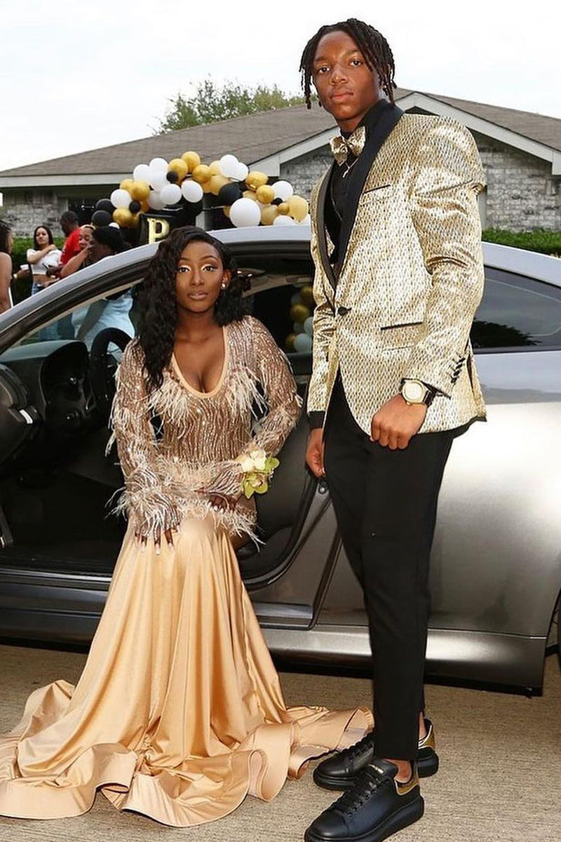 Load image into Gallery viewer, Shawl Lapel One Button Golden Men's Prom Blazer