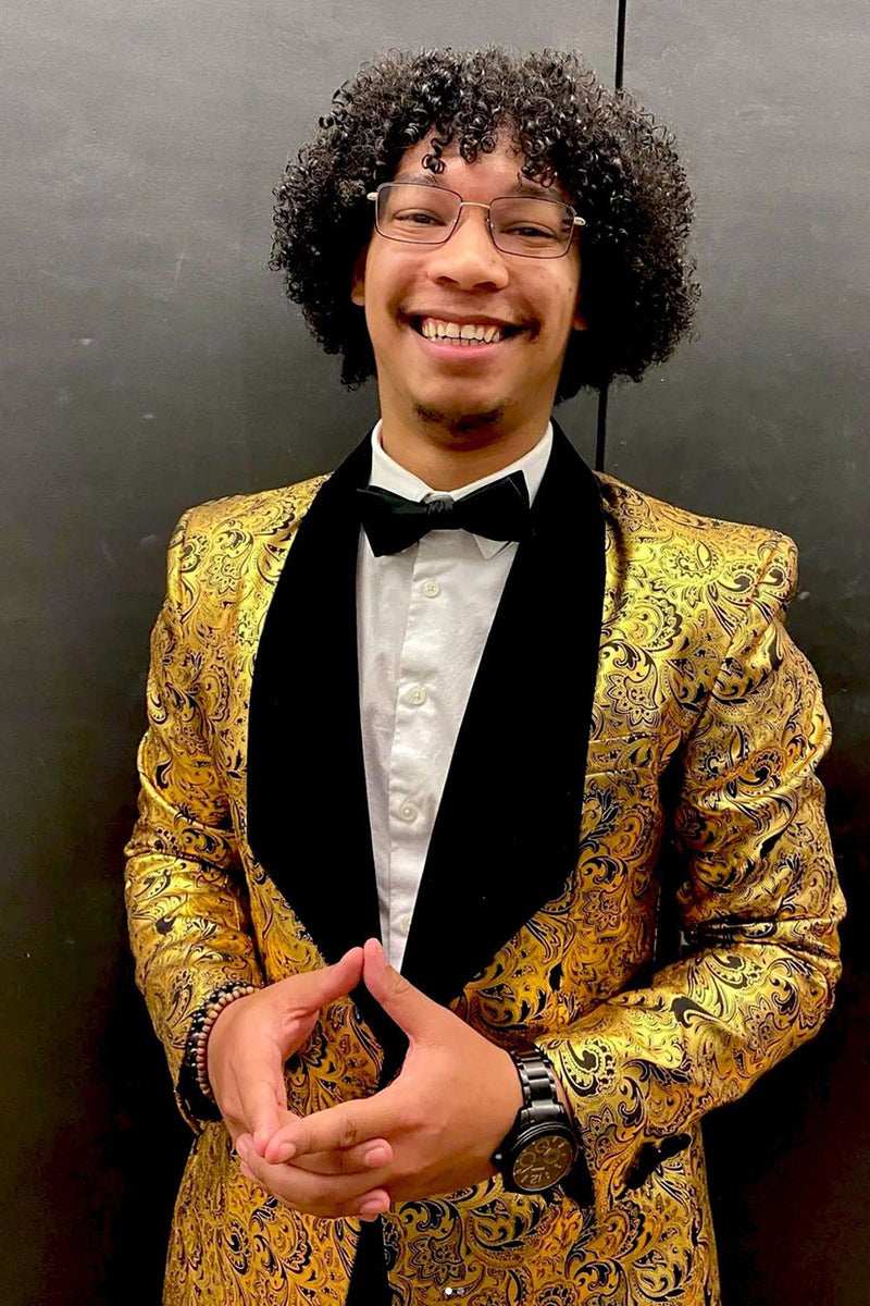 Load image into Gallery viewer, Shawl Lapel One Button Golden Men's Prom Blazer