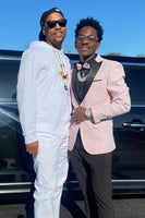 Load image into Gallery viewer, Peak Lapel Jacquard One Button Light Pink Men's Prom Blazer