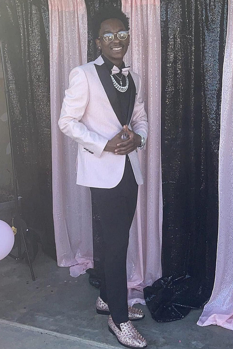 Load image into Gallery viewer, Peak Lapel Jacquard One Button Light Pink Men's Prom Blazer