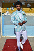 Load image into Gallery viewer, Shawl Lapel Jacquard One Button Light Blue Men's Prom Blazer