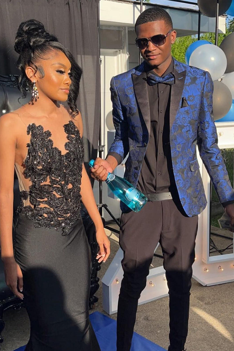 Load image into Gallery viewer, Peak Lapel Jacquard Royal Blue Single Breasted Men's Prom Blazer