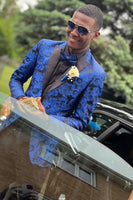 Load image into Gallery viewer, Peak Lapel Jacquard Royal Blue Single Breasted Men's Prom Blazer
