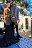 Load image into Gallery viewer, Peak Lapel Jacquard Royal Blue Single Breasted Men's Prom Blazer