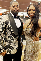 Load image into Gallery viewer, Shawl Lapel Black Golden Print Men's Prom Blazer