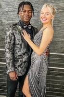 Load image into Gallery viewer, Shawl Lapel Black Print Men's Prom Blazer