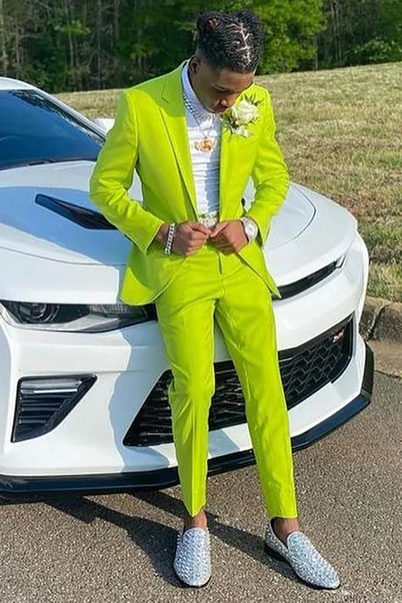 Load image into Gallery viewer, Lemon Yellow Notched Lapel 2 Piece Men's Prom Suits