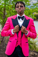 Load image into Gallery viewer, Hot Pink Peak Lapel 3 Piece Men's Prom Suits