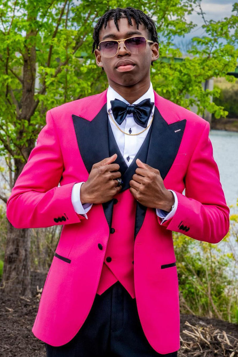 Hot Pink Peak Lapel 3 Piece Men s Prom Suits