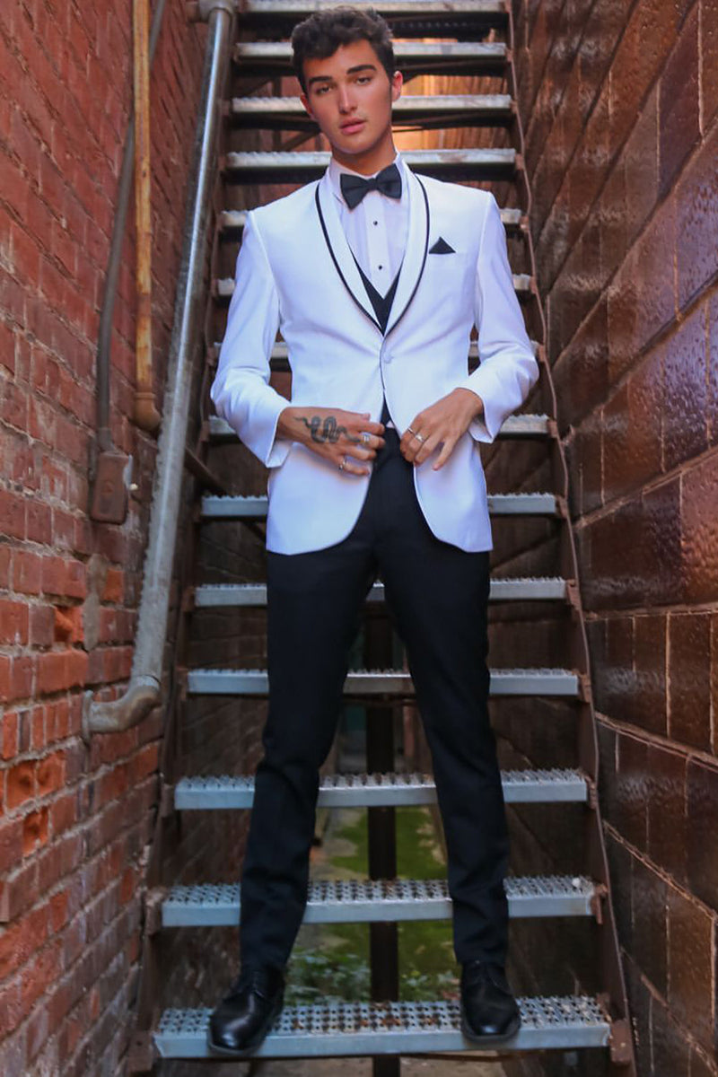 Load image into Gallery viewer, White Shawl Lapel 3 Piece Men's Prom Suits