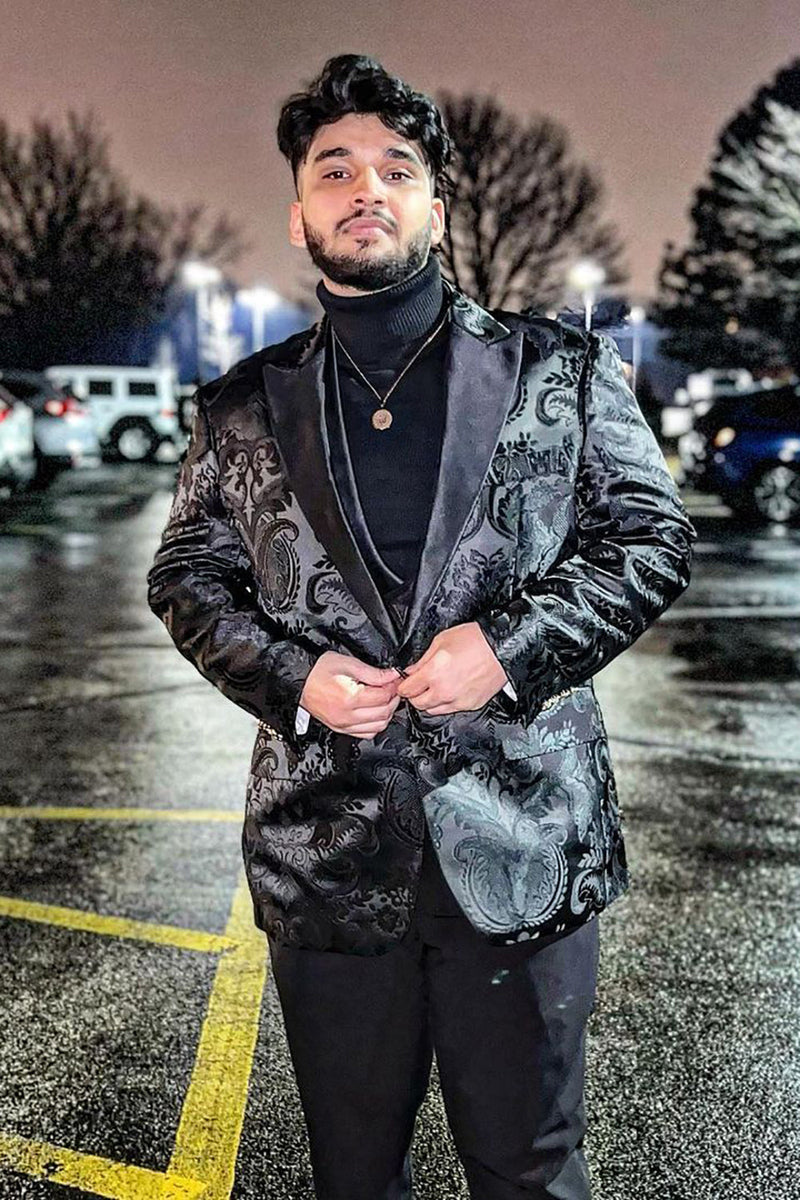 Load image into Gallery viewer, Black Peak Lapel 3 Piece Men's Prom Suits