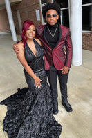 Load image into Gallery viewer, Burgundy Shawl Lapel Jacquard Men's Prom Blazer