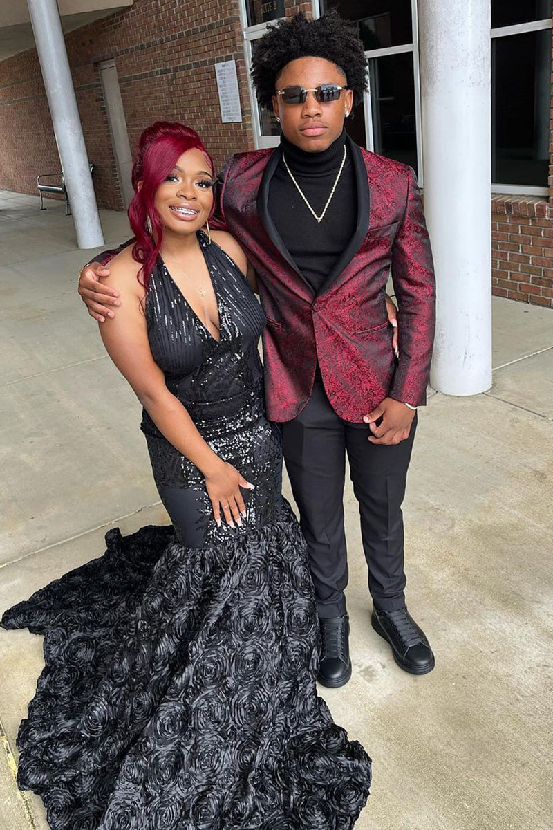 Load image into Gallery viewer, Burgundy Shawl Lapel Jacquard Men's Prom Blazer