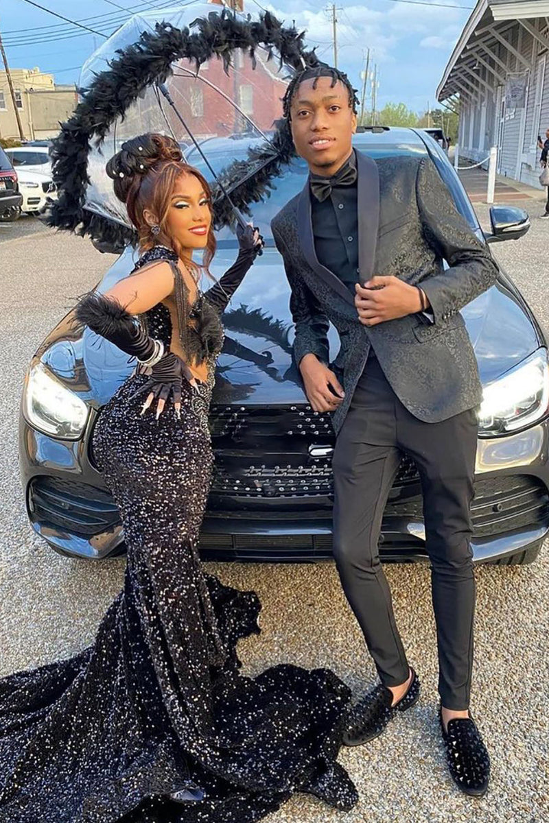 Load image into Gallery viewer, Black Shawl Lapel Slim Men's Prom Blazer