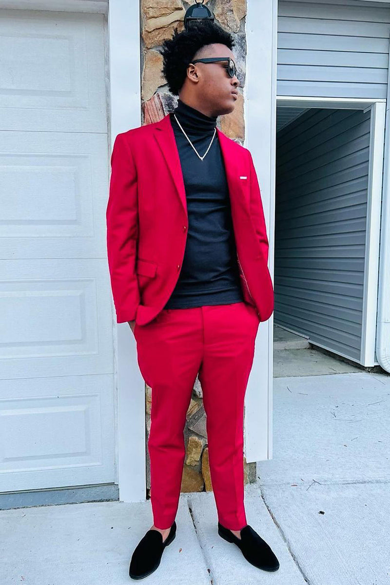 Load image into Gallery viewer, Red Notched Lapel 2 Piece Men's Prom Suits