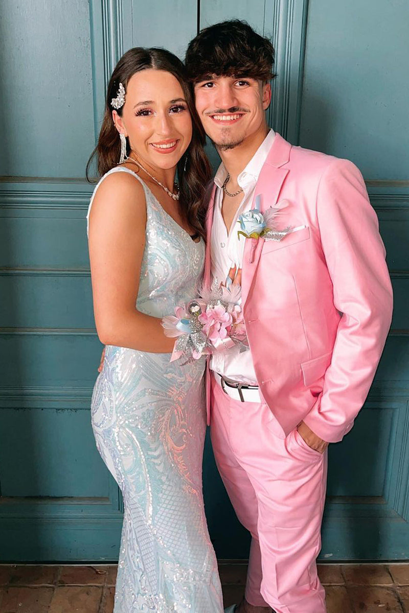 Load image into Gallery viewer, Notched Lapel Pink Men's Prom Suits