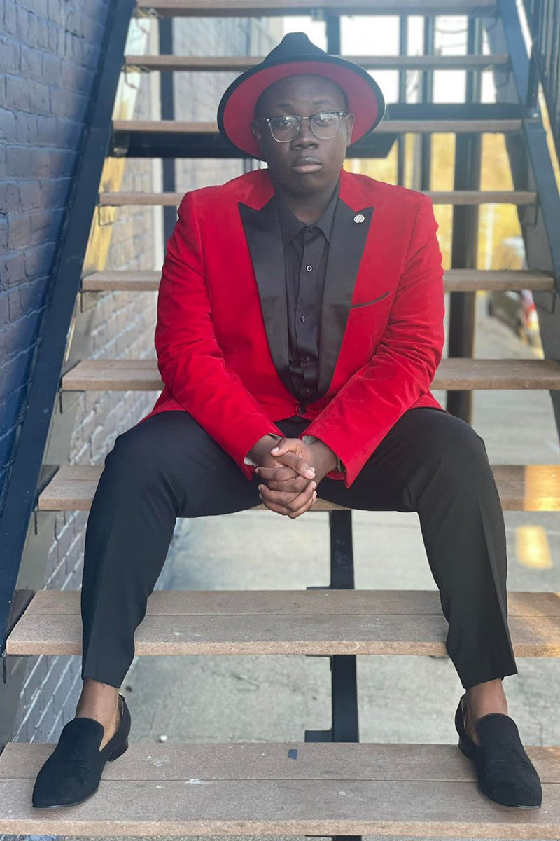 Load image into Gallery viewer, Peak Lapel Red Men's Blazer for Party