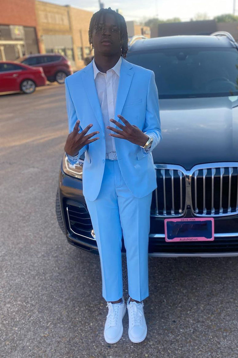 Load image into Gallery viewer, Silm Fit Notched Lapel Blue Men's Prom Suits