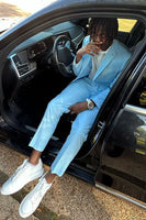 Load image into Gallery viewer, Silm Fit Notched Lapel Blue Men's Prom Suits