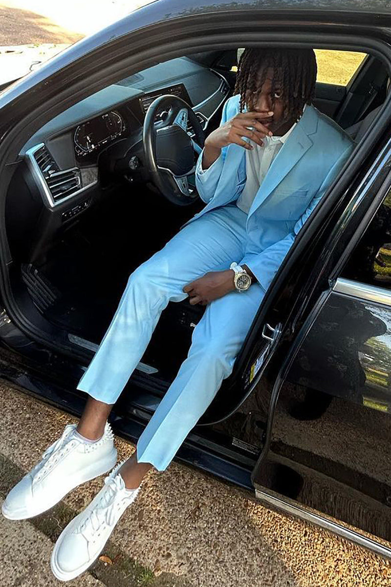 Load image into Gallery viewer, Silm Fit Notched Lapel Blue Men's Prom Suits