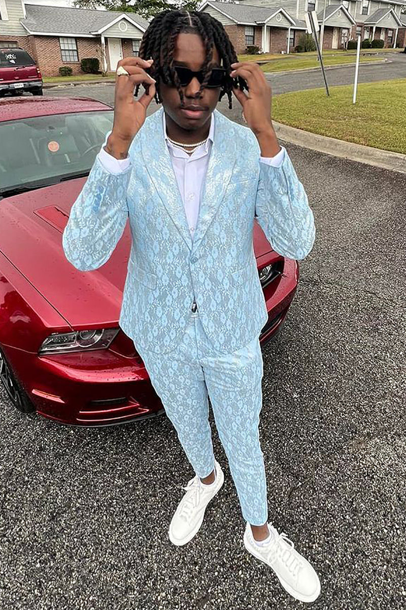 Load image into Gallery viewer, Shawl Lapel Light Blue One Button Men's Prom Suits