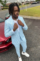 Load image into Gallery viewer, Shawl Lapel Light Blue One Button Men's Prom Suits