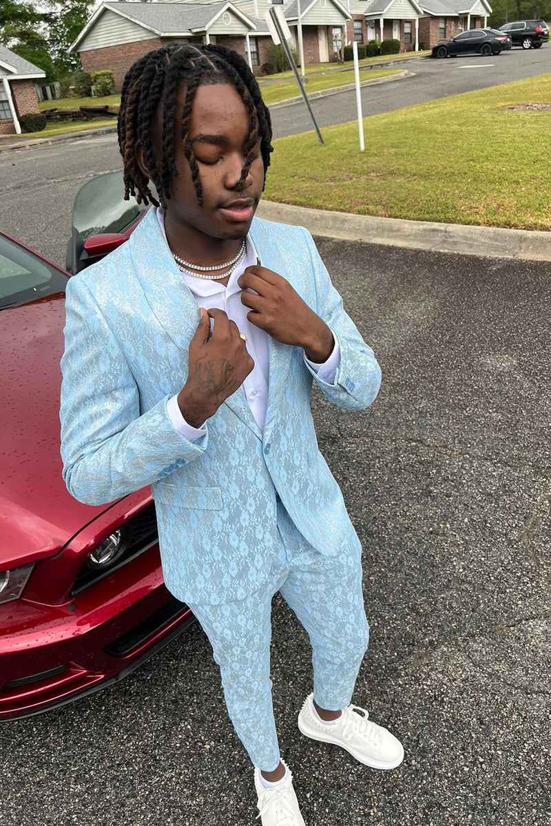 Load image into Gallery viewer, Shawl Lapel Light Blue One Button Men's Prom Suits