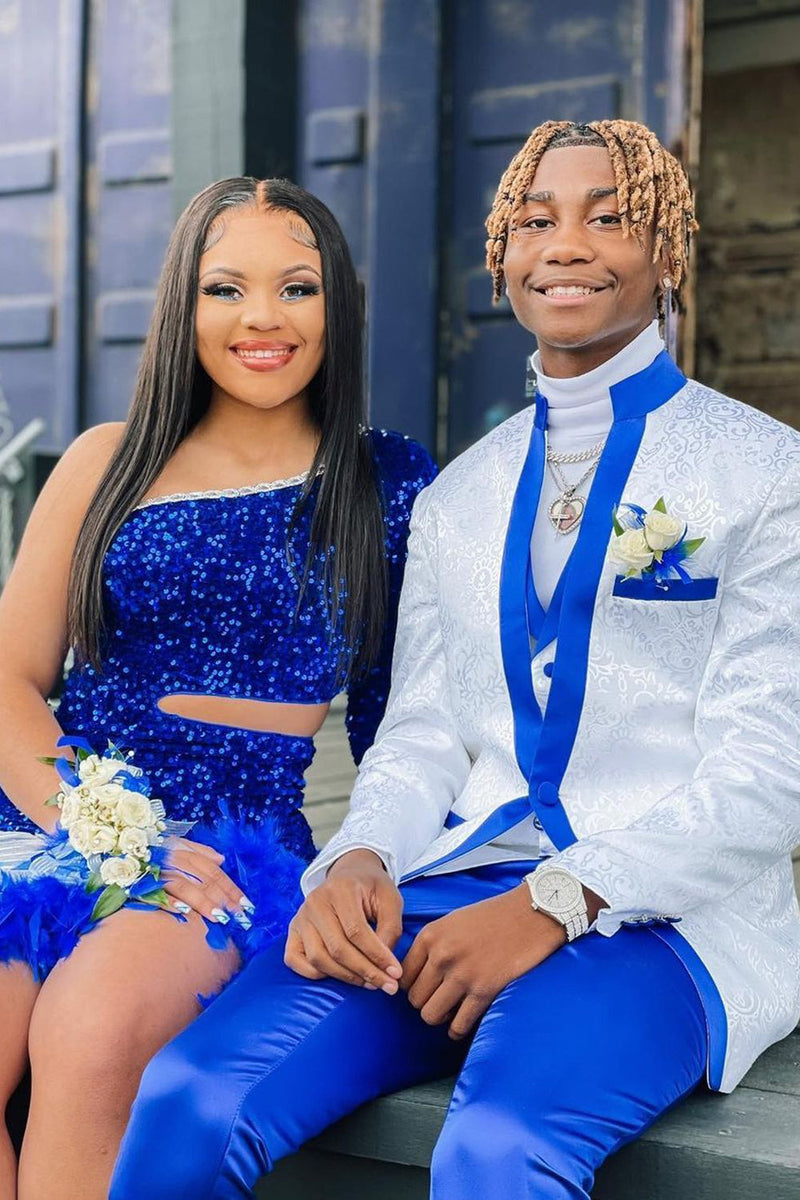 Load image into Gallery viewer, Stand Collar One Button White Men's Prom Suits