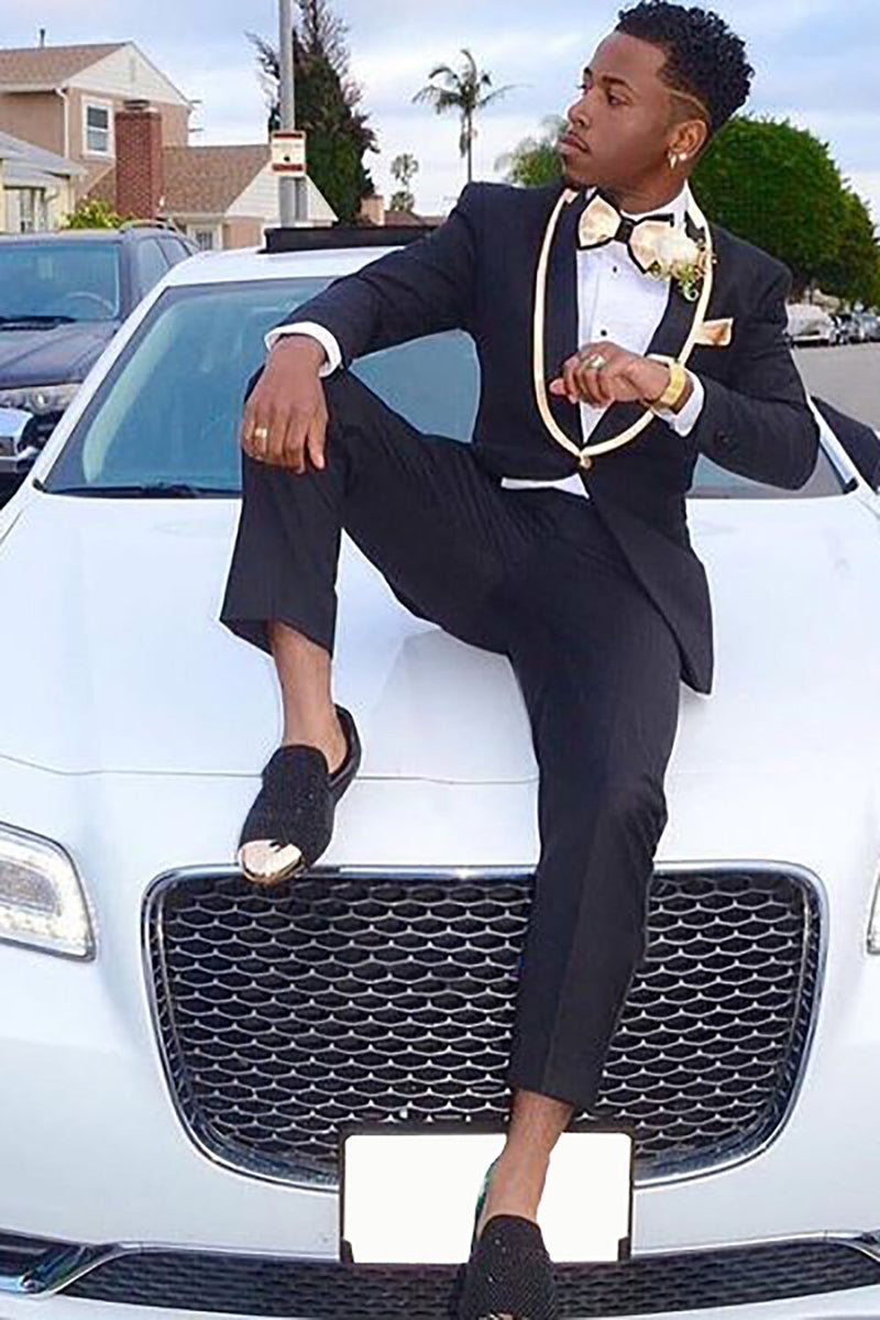 Load image into Gallery viewer, Silm Fit Shawl Lapel One Button Black Men's Prom Suits