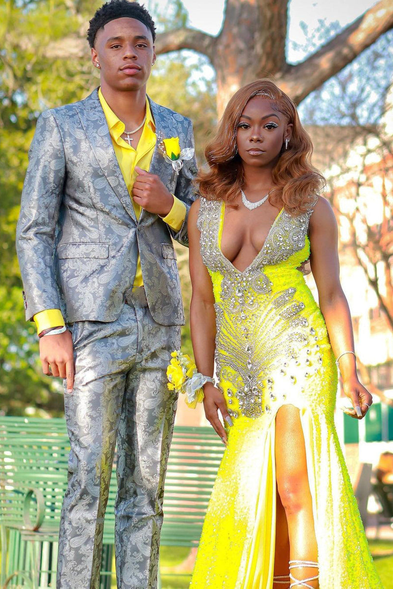 Load image into Gallery viewer, Silver Notched Lapel 2 Piece Men's Prom Suits