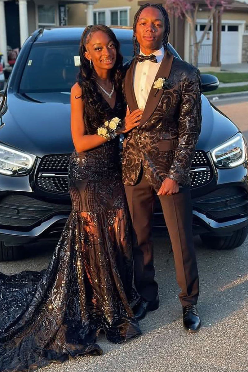 Load image into Gallery viewer, Black Shawl Lapel Sequins 2 Piece Men's Prom Suits