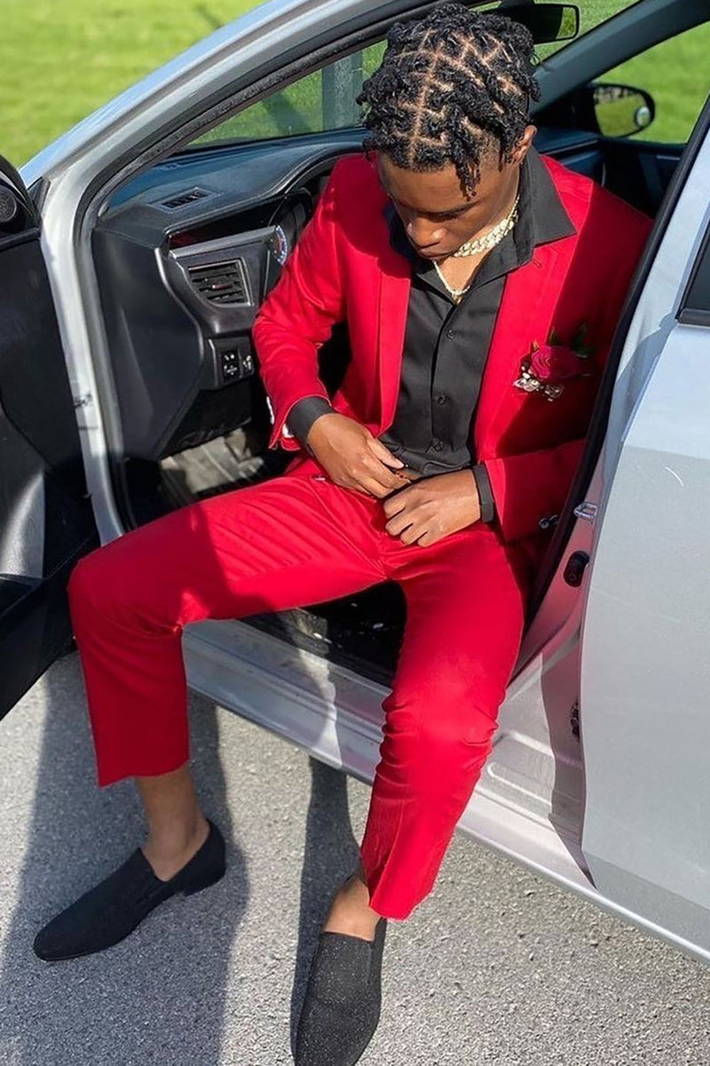 Load image into Gallery viewer, Red Notched Lapel 2 Piece Men's Prom Suits