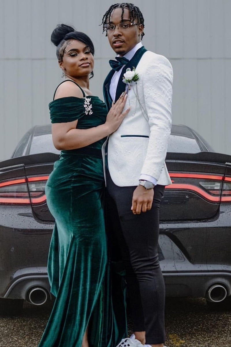 Load image into Gallery viewer, White Shawl Lapel Jacquard Men's Prom Blazer