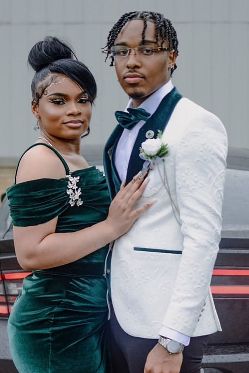 Load image into Gallery viewer, White Shawl Lapel Jacquard Men's Prom Blazer