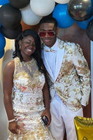 Load image into Gallery viewer, Champagne Peak Lapel Sequins Men's Prom Blazer