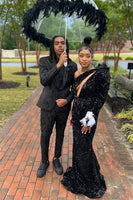 Load image into Gallery viewer, Black Shawl Lapel Jacquard 2 Piece Men's Prom Suits