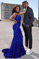 Load image into Gallery viewer, Dark Blue Shawl Lapel Sparkly Men's Prom Blazer