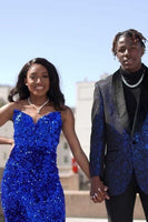 Load image into Gallery viewer, Dark Blue Shawl Lapel Sparkly Men's Prom Blazer