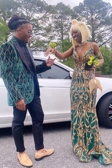 Dark Green Peak Lapel Men's Prom Blazer