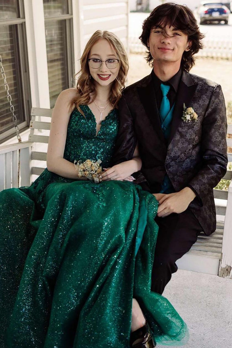 Load image into Gallery viewer, Black Peak Lapel Print Men's Prom Blazer