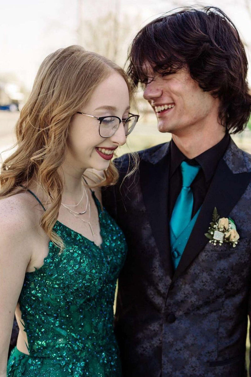 Load image into Gallery viewer, Black Peak Lapel Print Men's Prom Blazer