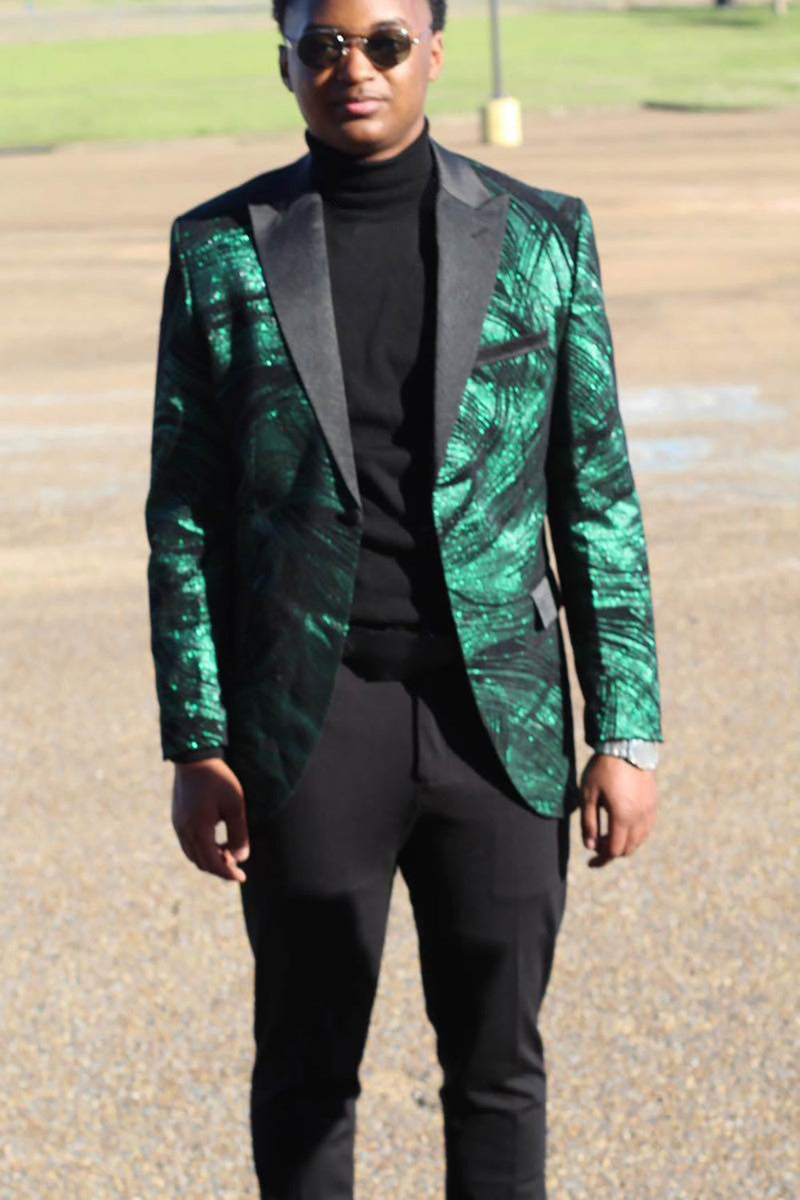 Load image into Gallery viewer, Dark Green Peak Lapel Sparkly Men's Prom Blazer